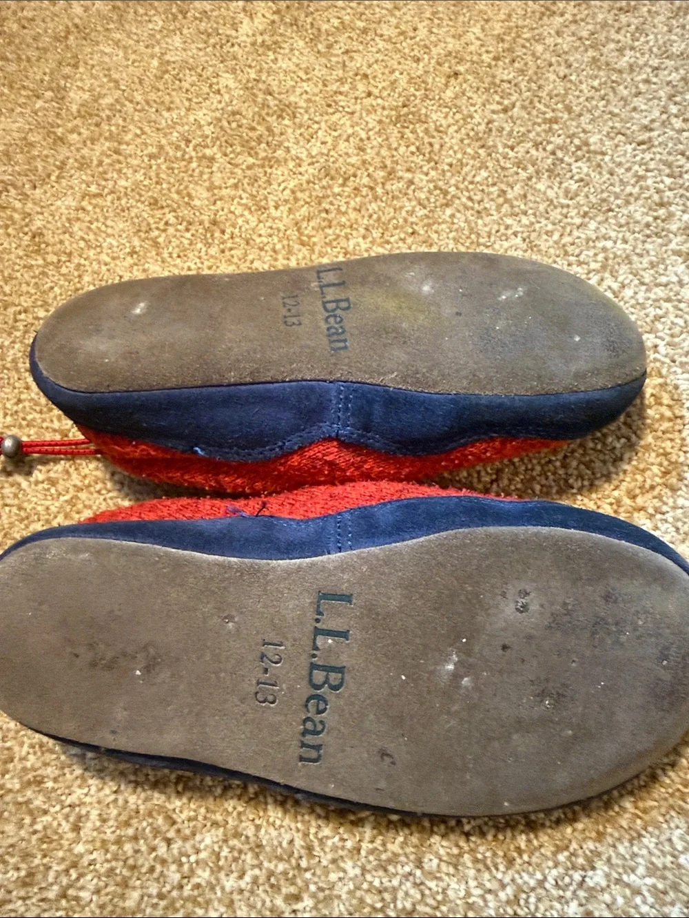 LL Bean fleece Kids Red Cozy Slip-On Shoes 12-13
